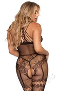 Net And Lace Halter Body Rhinestone Os Blk