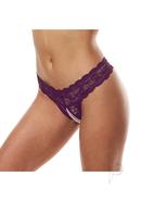 Sk Lace And Pearl Crotchless Thong Pur M/l