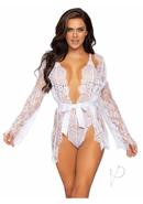 Floral Lace Teddy Thong Robe Tie Lg Wht